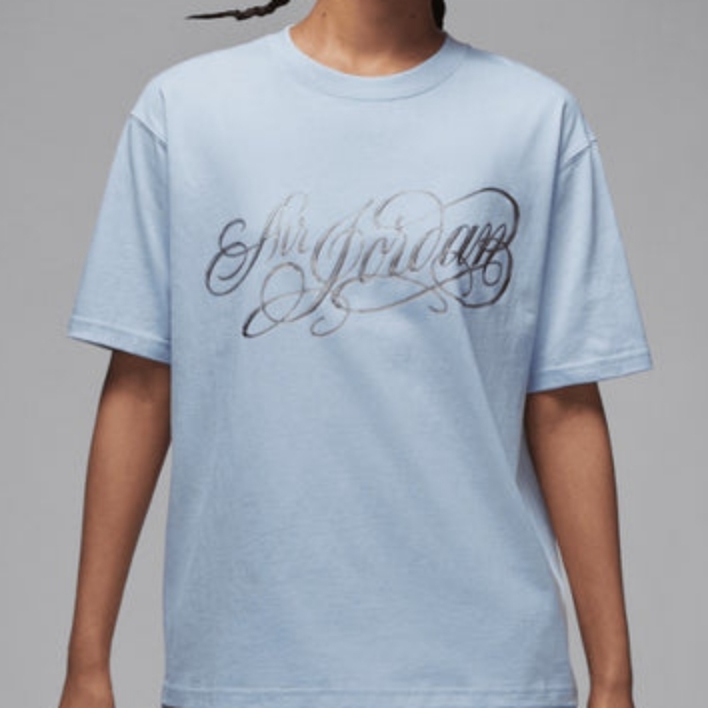 Jordan Women's Sky Blue Tee with Silver Logo - SAMPLE